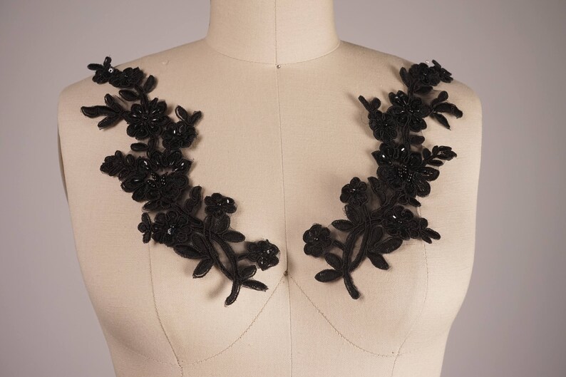 Black Applique Black Beaded Appliqué. Black Beaded Lace Etsy