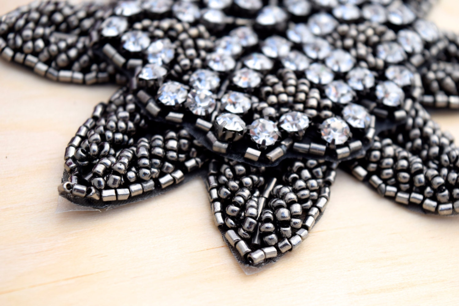 Beaded Flower Applique Graphite Charcoal Beaded Flower Etsy