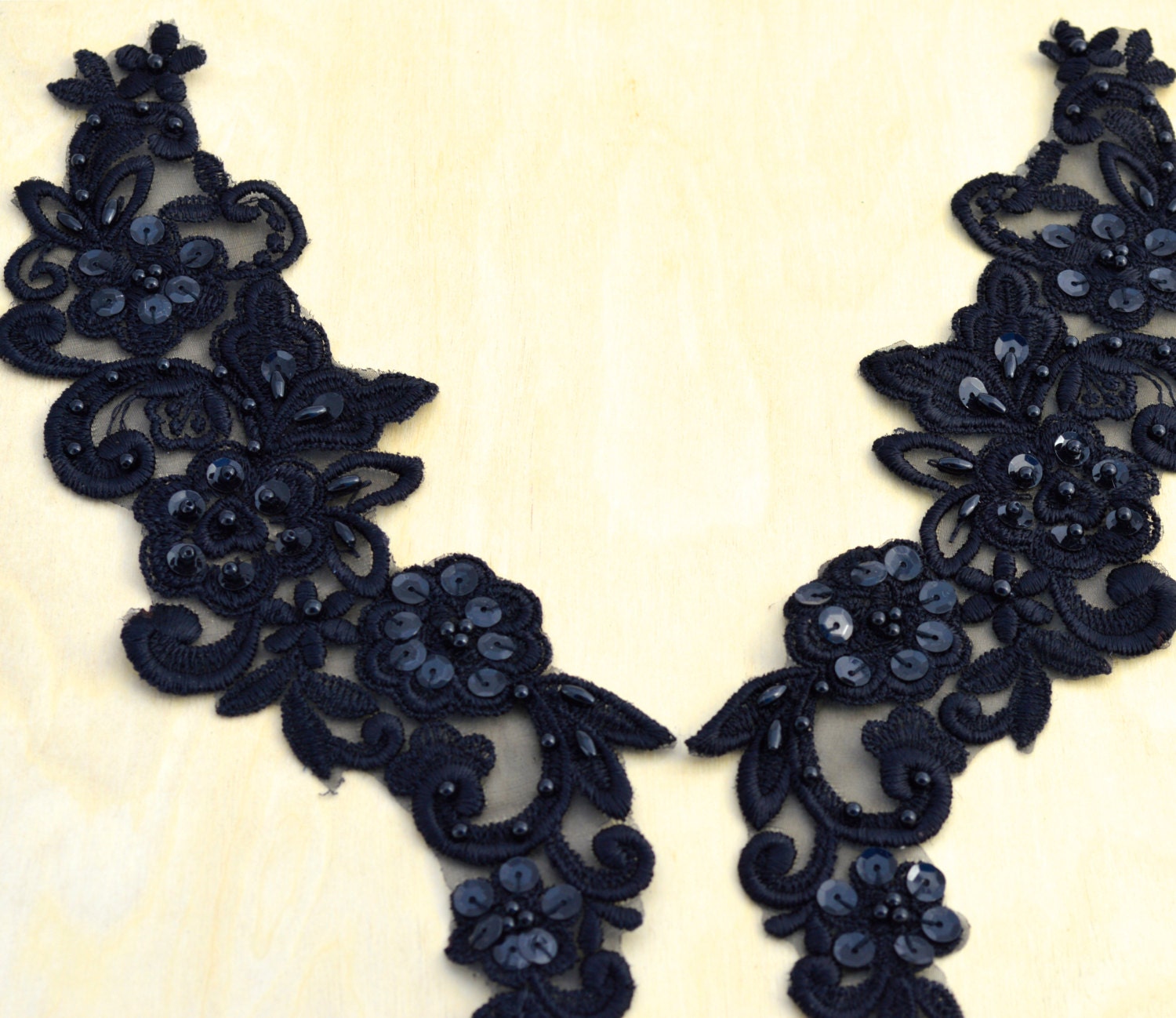 Black Applique Black Beaded Applique Collar Applique With Etsy