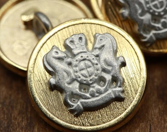 Gouden blazer knop 4 stuks goud en zilver knop staande paarden met Crest en lint 36L 23mm 15/16 "32L 20mm 13/16" MG24