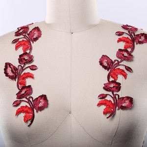 2 Red Flower Patch Burgundy Flower Patch Neat And Elegant Cherry Red and Wine Flower Appliques. Long Vine of Flowers. Iron on
