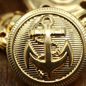 Gold Metal Button 4 PIECES Gold Anchor Button Lightweight 24L 15mm 5/8&quot; 36L 23mm 15/16&quot; MG01