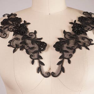Chic Black Applique/ Black Beaded Applique/ Black Lace Applique in High End Design/ For Evening Gowns