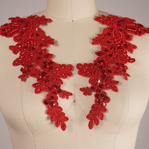 Red Applique Oversized Red Applique/ Beaded Applique/ Red Lace Applique/ Red Beaded Applique Larger Size for Grand Effect