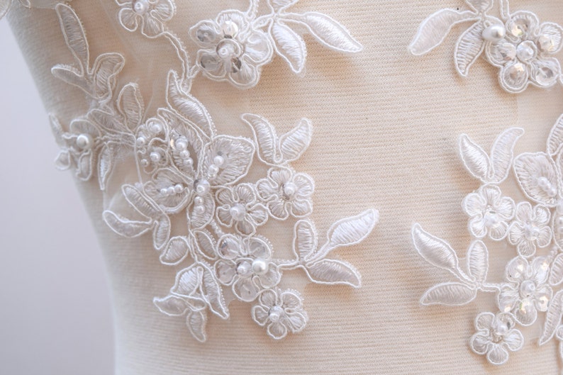 Bridal Applique White Applique/ White Beaded Lace Applique/ Etsy