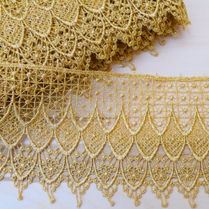 Gold Lace Trim Metallic Gold Venice Lace, Gold Venise Lace  Delicately Fine Antique Feel 5&quot; by 1 Yard PRISCILLA