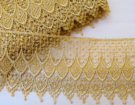 Gold Lace Trim Metallic Gold Venice Lace, Gold Venise Lace Delicately Fine  Antique Feel 5 by 1 Yard PRISCILLA 