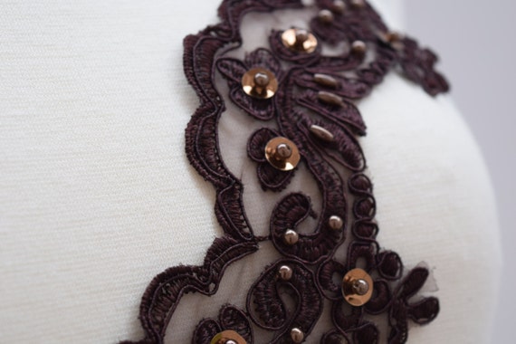 Chocolate Brown Lace Trim With Brown Beads and Copper Toned Sequins Brown Beaded Costume Lace Trim Etsy UK