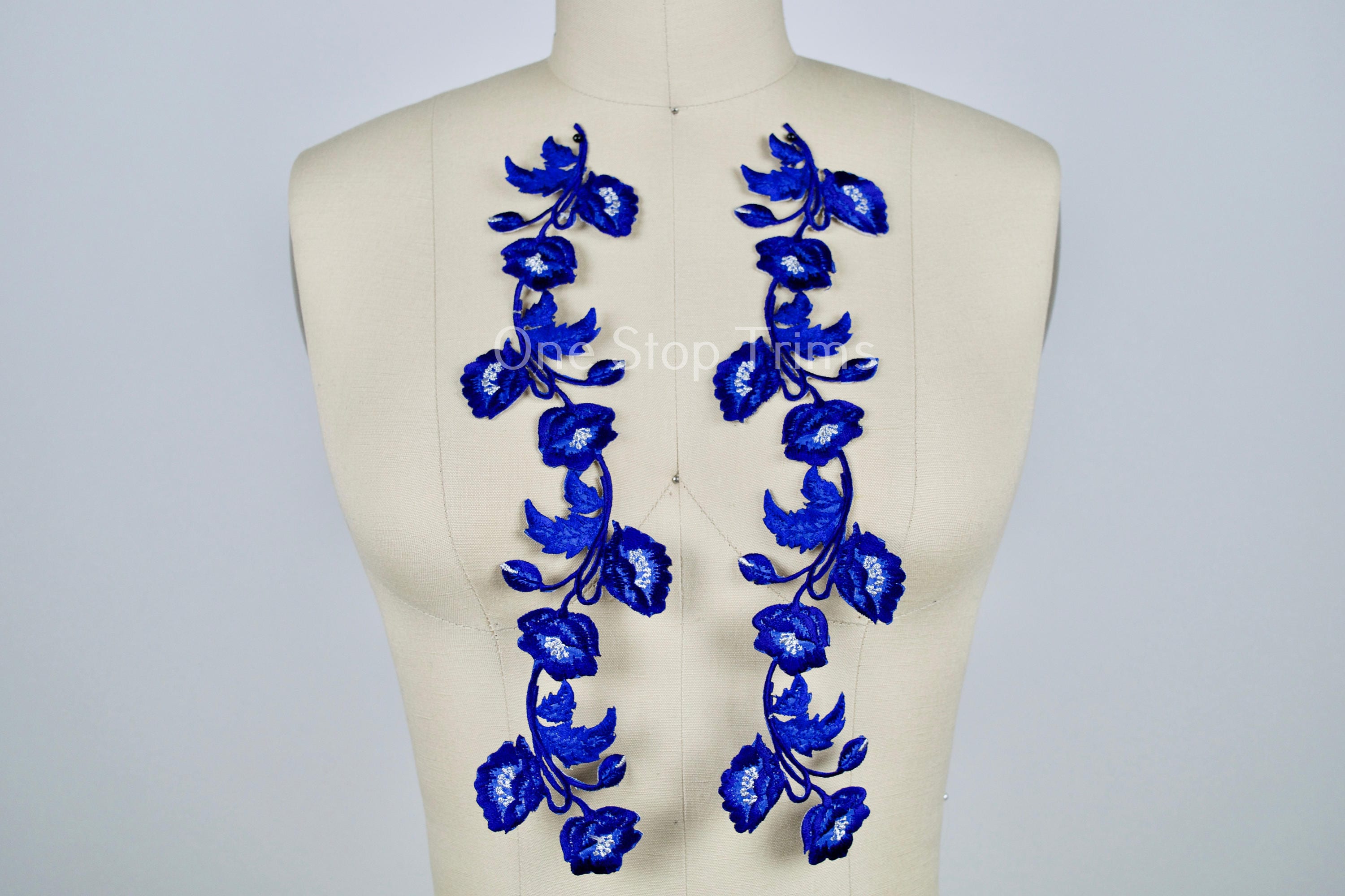 2 Royal Blue Flower Patch Royal Blue Flower Applique. Silver - Etsy