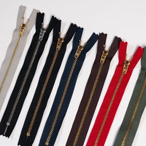 YKK Zippers Closed End  7&quot; 8&quot; and 9&quot; Gold Metal Teeth and Silver Teeth #4.5 Available in: Black, Navy, Red, Army Green & Brown