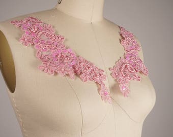 Mauve Pink Applique/ Bubblegum Pink Applique/ Beaded lace Applique Pink Lace Trim/ Divine Look