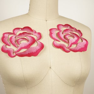 Flower Applique 2 Red Flower Patch/ Pink Flower Patch  Red and Pink Embroidery Flower Patches/ Iron on. Taffy Pink and Candy Red