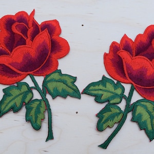 Rose Patches 2 Red Rose Embroidery Patches Strickingly Vibrant Embroidery Red Rose Appliqué with Iron-on Backing