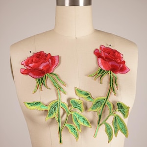 Rose Patch Red Rose Embroidery Patches Classically Timeless Embroidery Flower Applique, Rose Patch with Iron on Backing