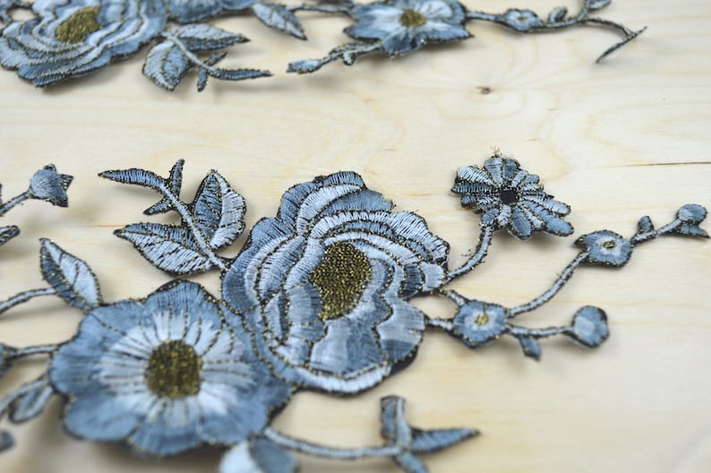 Blue Flower Patch 2 Blue Flower Applique Pale Blue Embroidery Etsy
