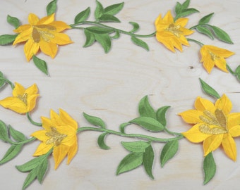 2 Yellow and Green Lily Flower Patches/ applique with Iron-on Backing