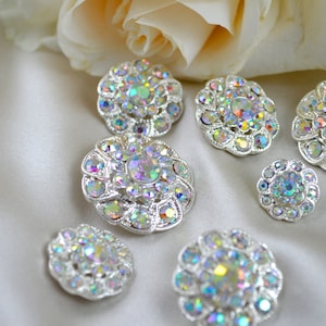 Iridescent Rhinestone Button Silver Rhinestone Button  1 Piece Geneva&#39;s Silver AB  Rhinestone Button Innovativly Modern Flower
