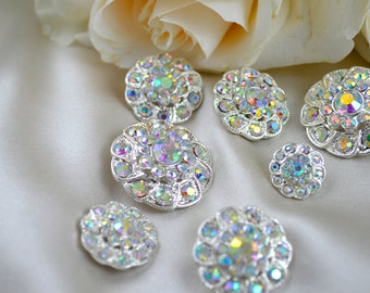 Iridescent Rhinestone Button: Silver Flower AB Rhinestone