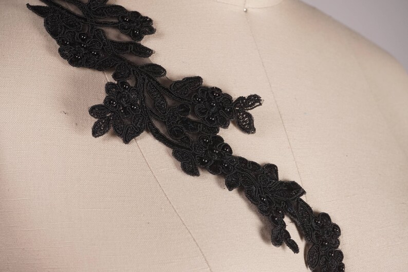 Black Applique Black Beaded Appliqué. Black Beaded Lace Etsy