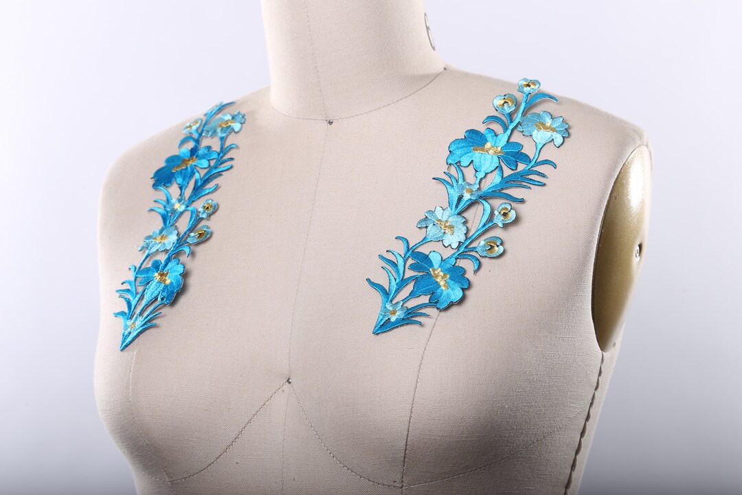 2 Blue Flower Patch/ Blue Embroidery Flower Electric Blue Flower ...