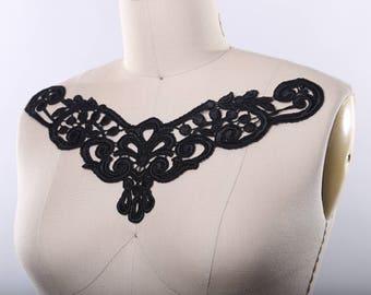 Appliques noires/ Appliques de dentelle de Venise noires. Mélange de rayonne et de coton. Matériau souple. Inspiré de l'époque victorienne