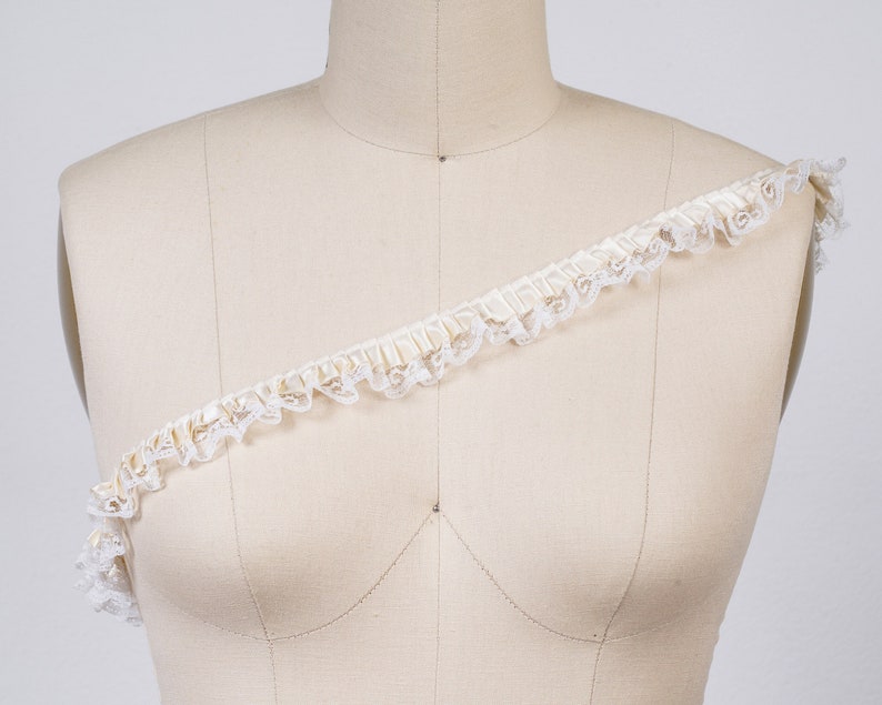 Ivory Ruffle Trim Beige Gathered Lace Trim Satin and Lace Ruffles For Beautiful Costumes image 1