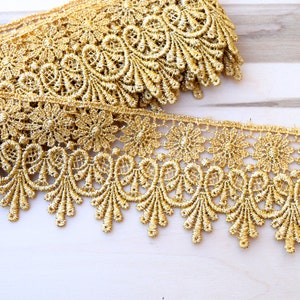 Raven Gold Metallic Venice Lace Flower Groundwork Costumes, Gowns and Home Decor 3&quot;
