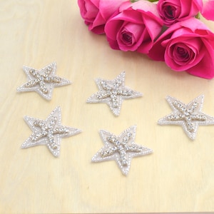 1 Rhinestone Star Patch. Crystal Star Patch Sublty Twinkling Rhinestone and Beaded Star Applique with Iron-on Backing