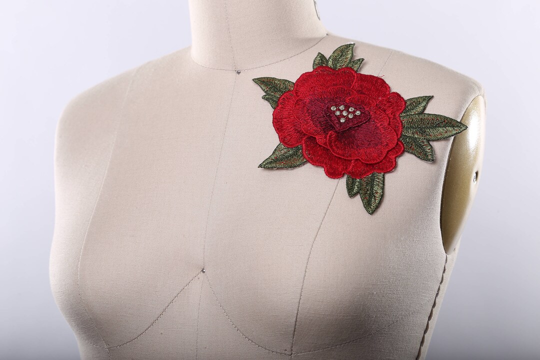 Flower Applique Red Rose Flower Applique/ Delicate Embroidery/ Etsy
