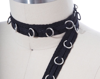 Black Grommet Trim with Silver Rings / Hanging Rings Sliding Through Cotton Tape/ 0.75" Trim / Black Eyelet Trimming/ Perfect for Corseting