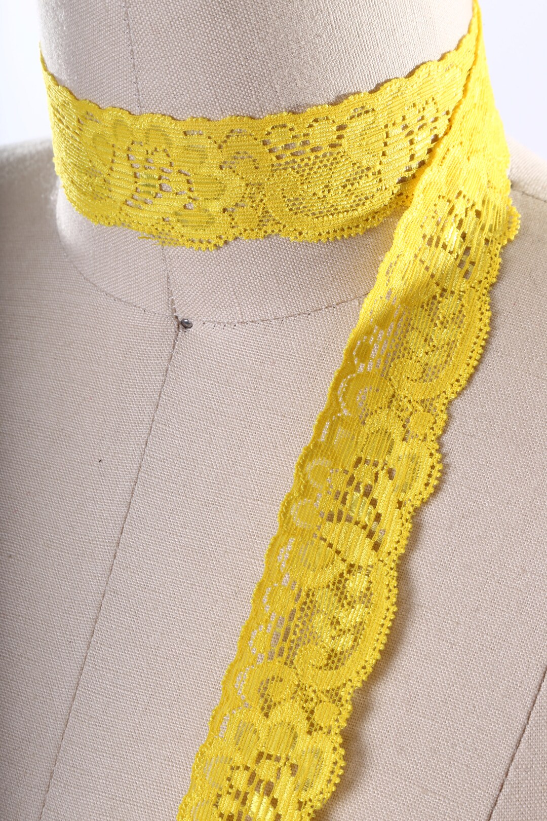 Yellow Stretch Lace 2 Yards Bright Yellow Stretch Lace Trim 1 in Width