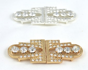 Gold Rhinestone Clasp 1970s Inspired Metal Rhinestone Closure for Coats, Invitations and Gift Boxes Available in Gold & Silver
