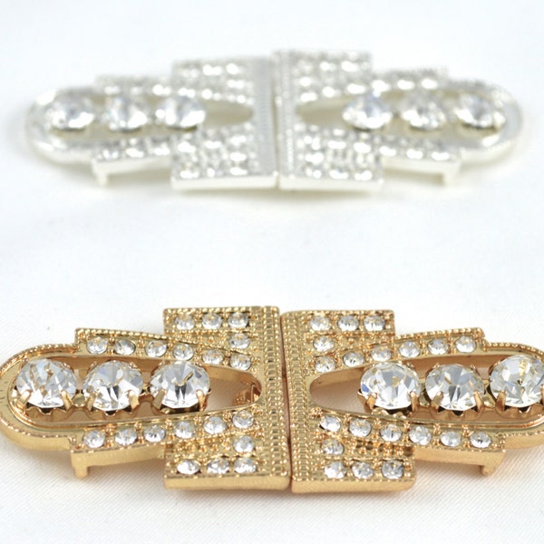 Gold Rhinestone Clasp 1970s Inspired Metal Rhinestone Closure for Coats, Invitations and Gift Boxes Available in Gold & Silver