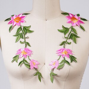 White Flower Patch 2 Martagon Lily White Flower Embroidery Patches/ White Flower Applique with Iron-on Backing Pink