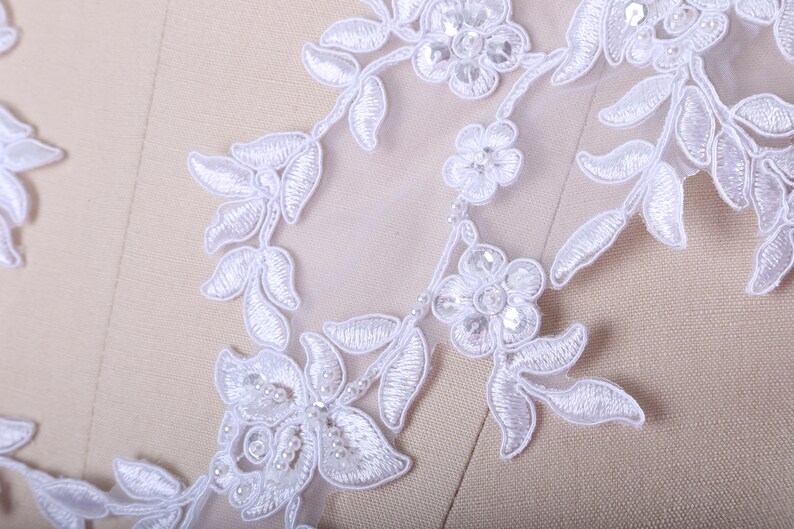 Bridal Applique White Applique/ White Beaded Lace Applique/ Etsy
