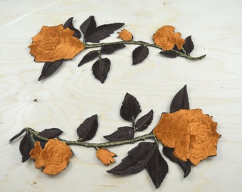 Embroidered Brown Rose Applique - Iron-On Patches (Set of 2)
