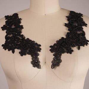 Black Applique Posh Black Beaded Lace Applique. Opposing Side Shape. Sequined Soaked. 9 1/2". Perfect for Tango Costumes