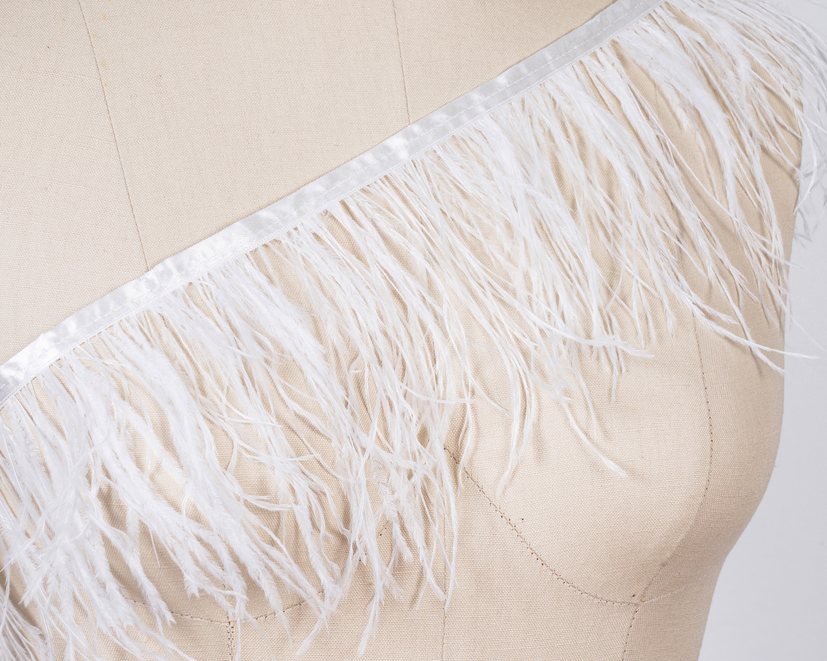 White Feather Fringe Made of Natural Ostrich Feathers Trimming with Corresponding Ribbon Tape Bridal DIY Wedding DIY