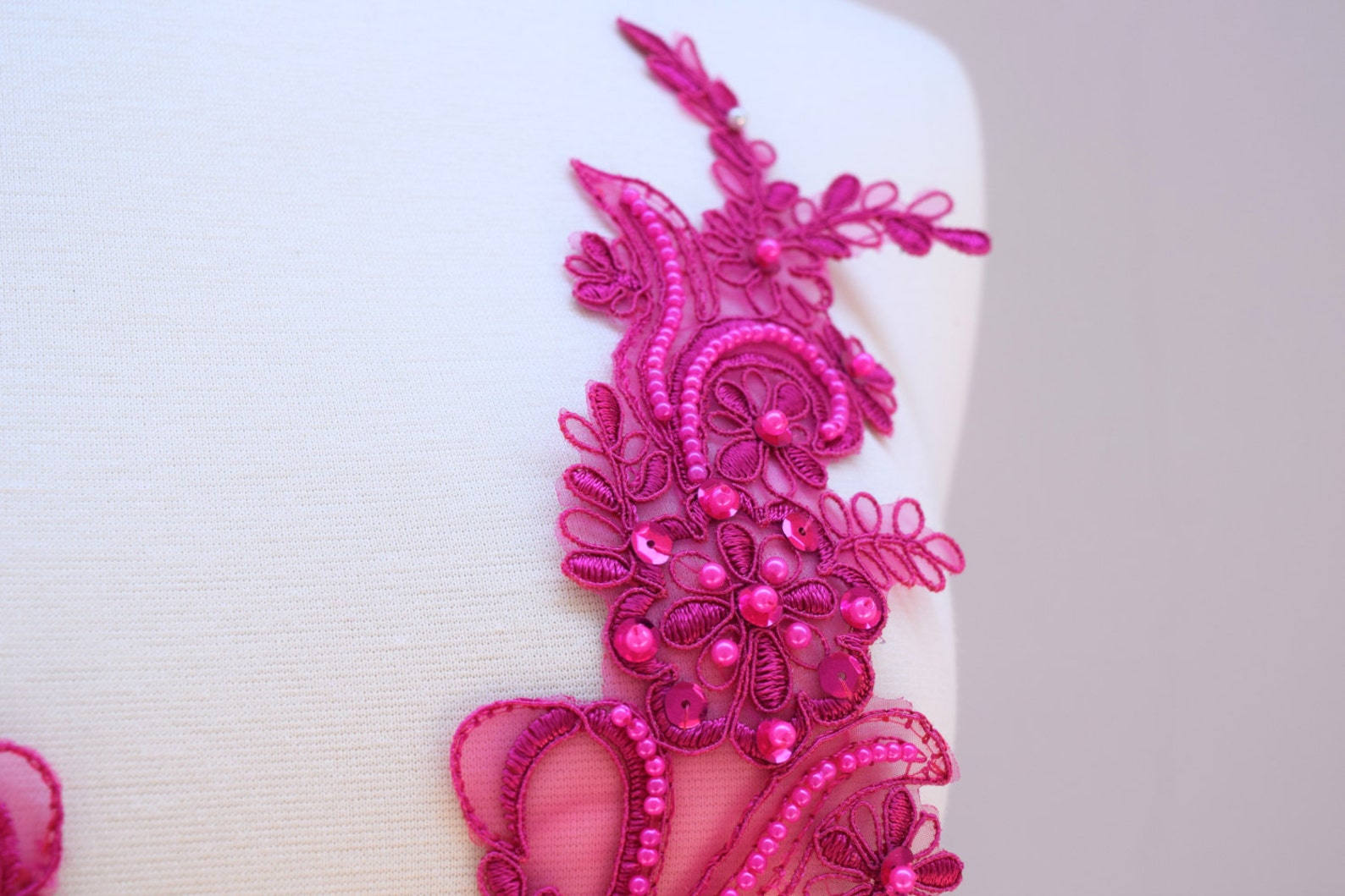 Fuchsia Applique Magenta Beaded Lace Applique Pink Applique Etsy