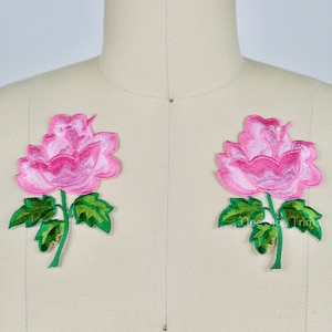 2 Baby Pink Flower Patch Light Pink Rose Embroidered Pink Flower Applique with Iron-on Backing- 80&#39;s Vibe