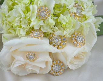 Gold Rhinestone Buttons: Metal Shank, Bridal & Couture