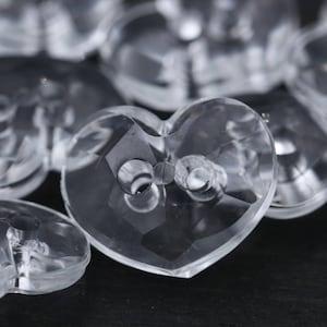 Clear Plastic Heart Buttons/ 1 Dozen/ Two Hole Button/ Crystal Clear Hearts/ 18L 11mm 7/16&quot; 22L 14mm 9/16&quot; 28L 18mm 11/16&quot; BL074