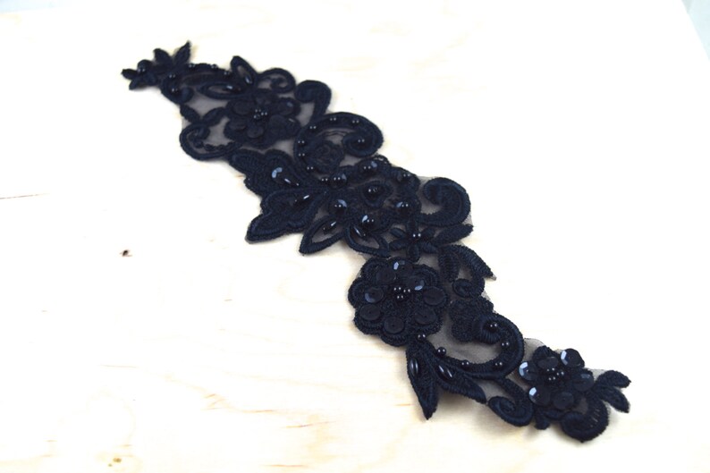 Black Applique Black Beaded Applique Collar Applique With Etsy