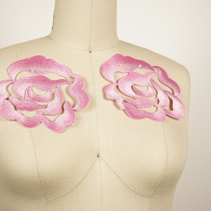 Pink Flower Patches 2 PIECES Iron on Pink Flower Patches/ Pink Embroidery Rose Appliques. With Iron on Backing. Cupid and Spritzer Pink
