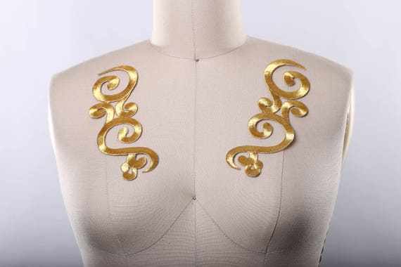 GB355 Embroidered Gold Mirror Pair Appliques 8.75/" Dance DIY Costumes Crafts