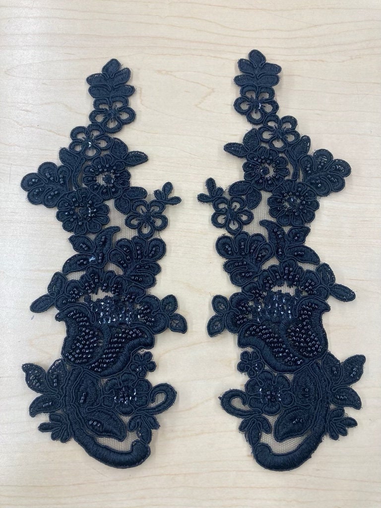 Black Applique Beaded Black Applique With Rose Design Netting - Etsy