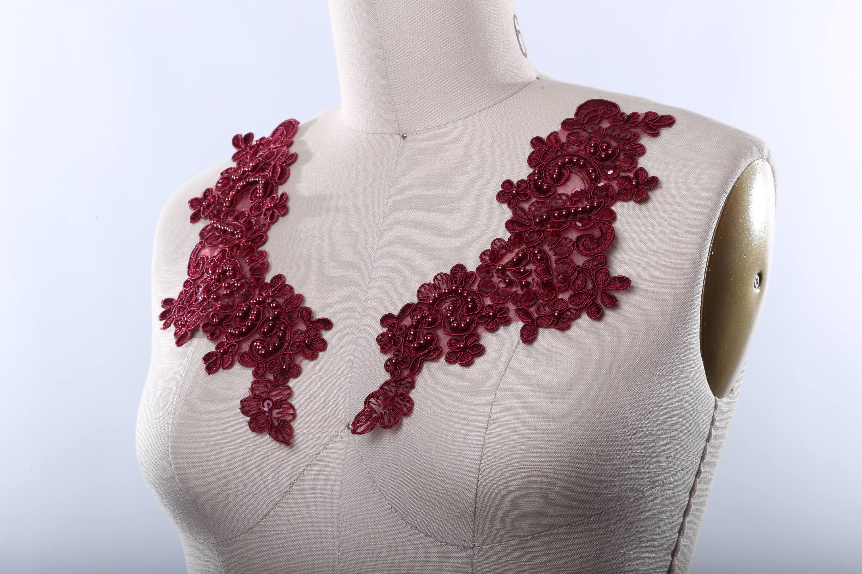 Burgundy Beaded Lace Applique Burgundy Applique/ Wine Applique Etsy