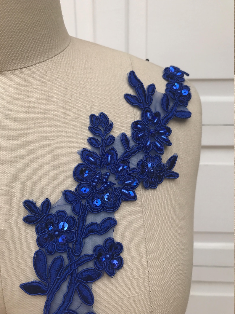 Royal Blue Applique Royal Blue Floral Applique Symmetrical Two - Etsy