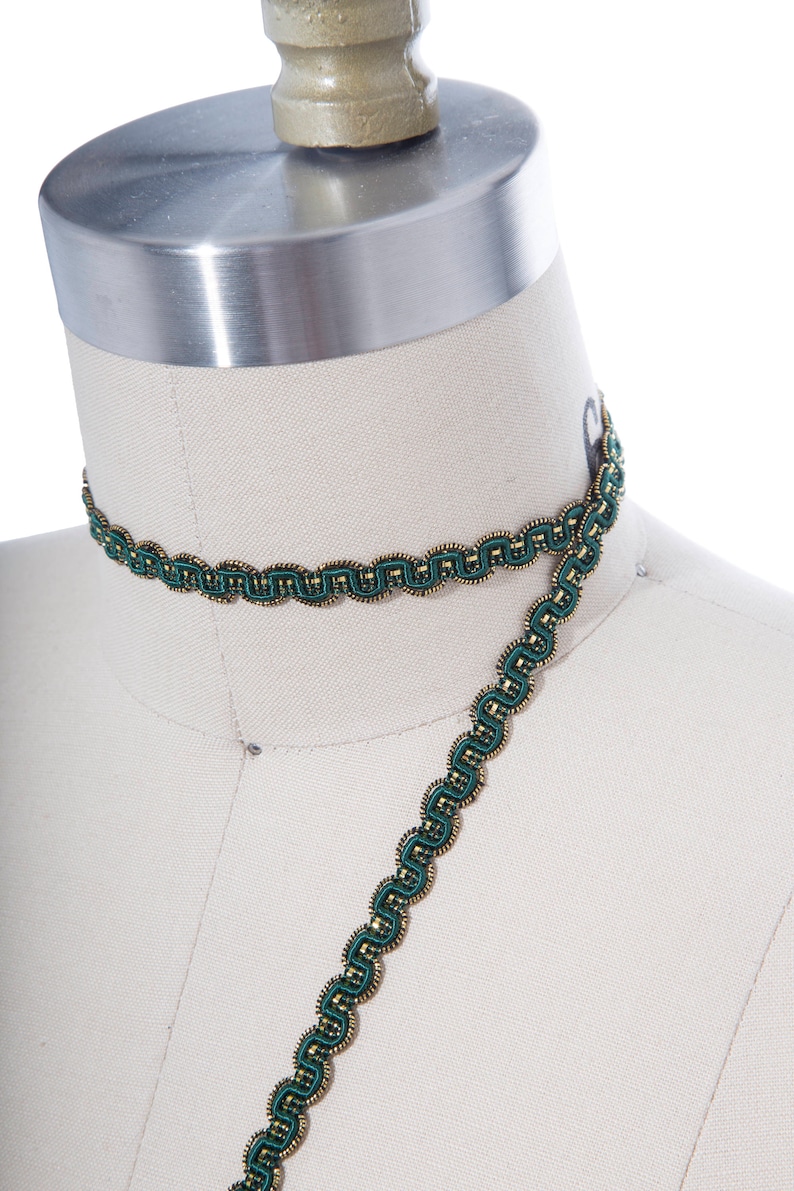 Dark Green & Gold Gimp Braid Trim: 2 Yards, 3/8" Furniture Trim image 1
