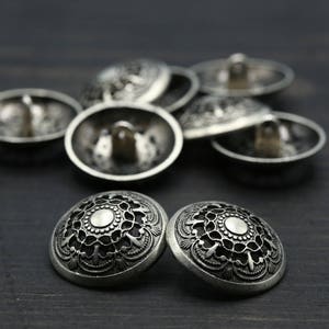 Silver Metal Buttons 4 PIECES / Antique Silver Buttons/ 1/ 25mm / 40L Hollow thy Name MS13 image 2